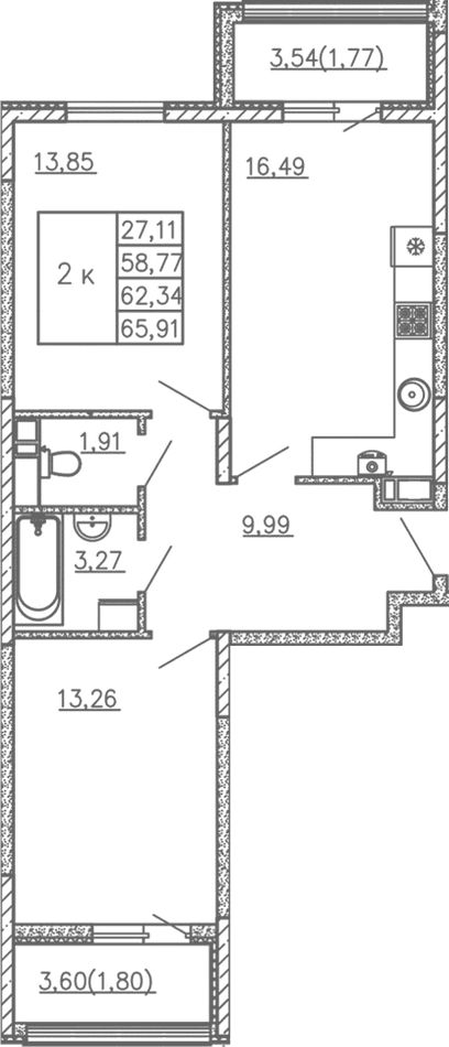 3-комн., 58.77 м²