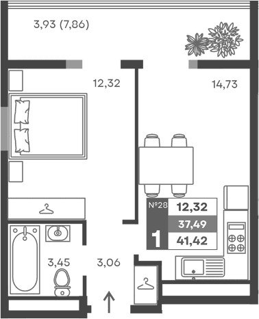 1-комн., 33.56 м²