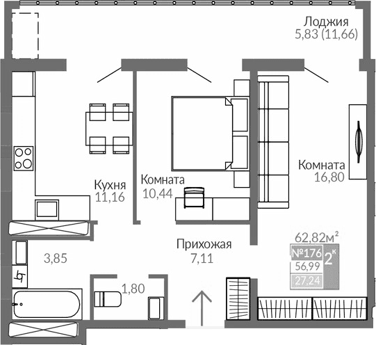 2-комн., 51.16 м²