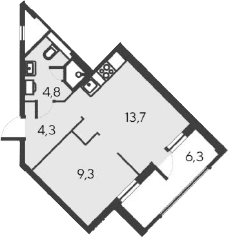 2-комн., 30.8 м²