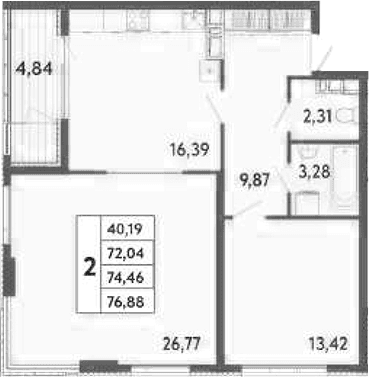 2-комн., 72.04 м²