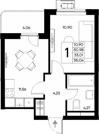 1-комн., 30.98 м²
