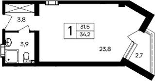 Студия, 31.5 м²