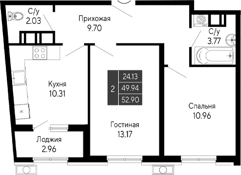 2-комн., 49.94 м²
