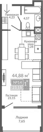 Студия, 37.23 м²