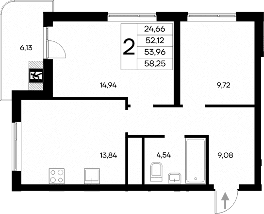 2-комн., 52.12 м²
