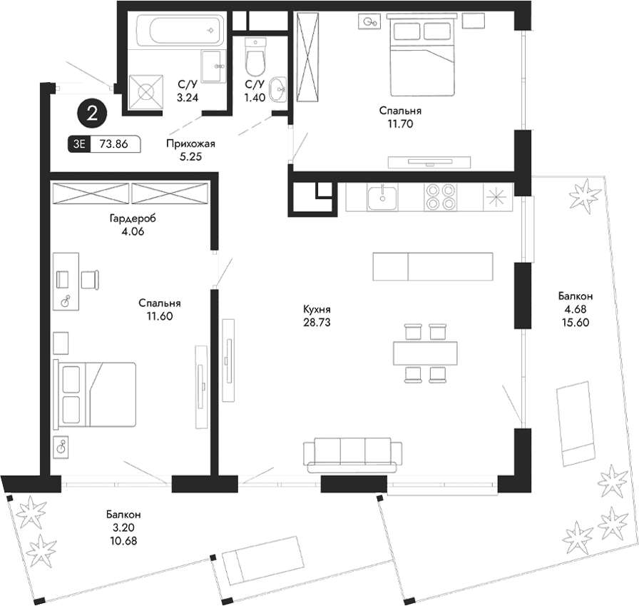 3-комн., 65.98 м²