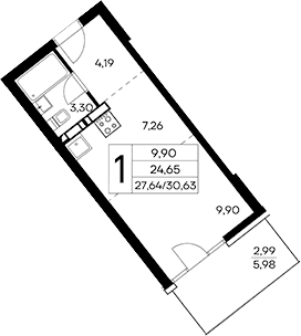 Студия, 27.64 м²