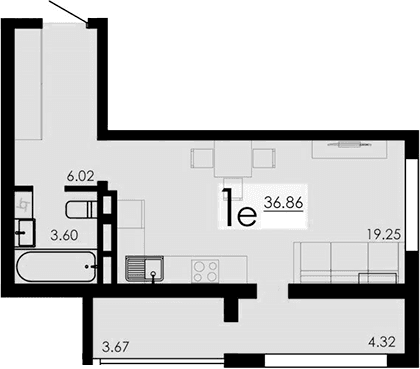 Студия, 28.87 м²