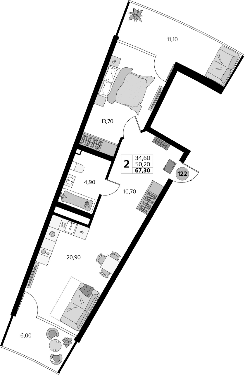 2-комн., 50.2 м²