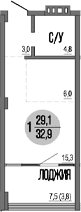 Студия, 29.1 м²