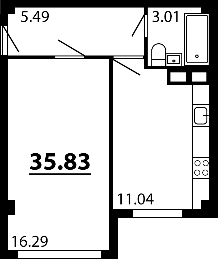 1-комн., 35.83 м²