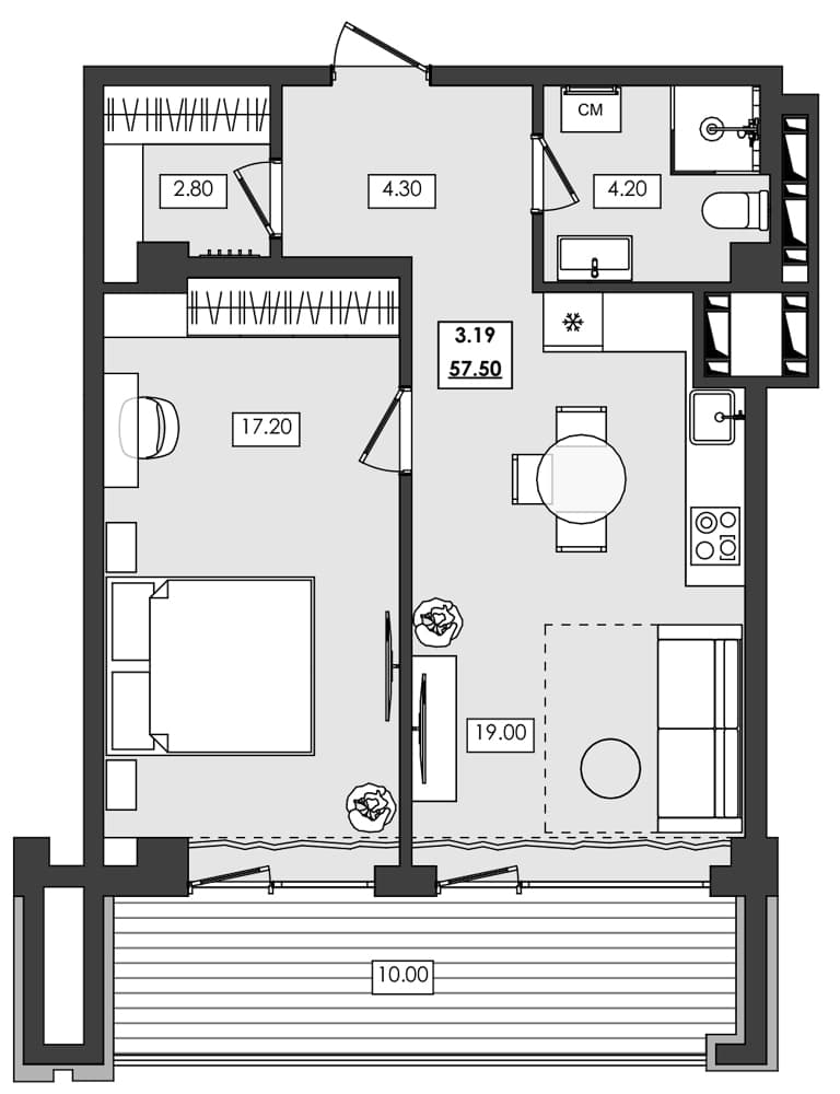 1-комн., 47.5 м²