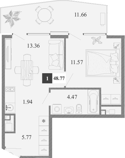 1-комн., 37.11 м²
