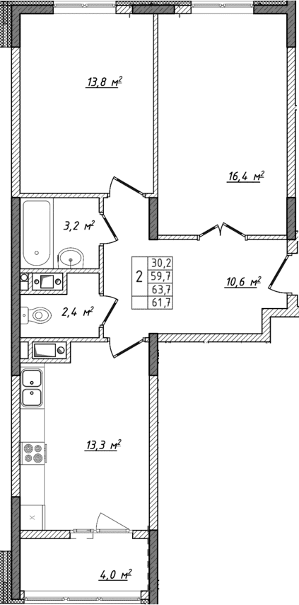 2-комн., 59.7 м²