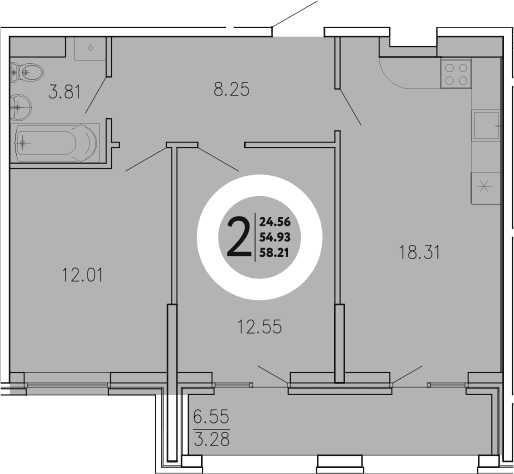 2-комн., 54.93 м²