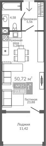 Студия, 39.3 м²