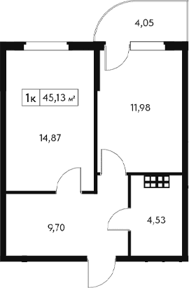 1-комн., 43.92 м²