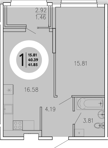 1-комн., 40.39 м²