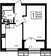 1-комн., 34.61 м²
