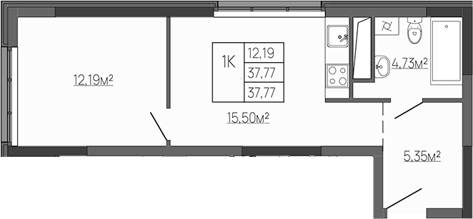 1-комн., 37.77 м²