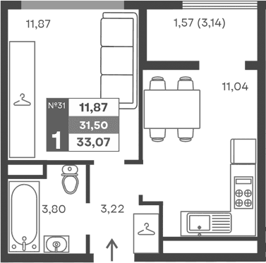 1-комн., 29.93 м²
