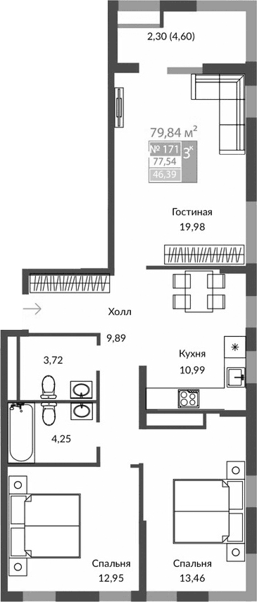 3-комн., 75.24 м²