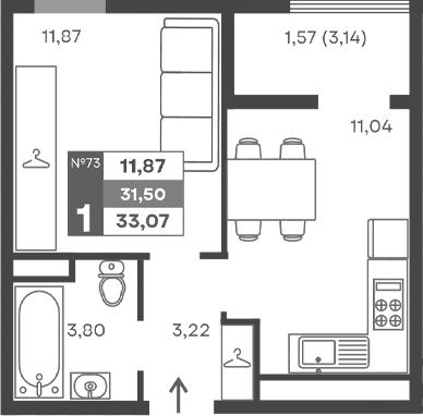 1-комн., 29.93 м²