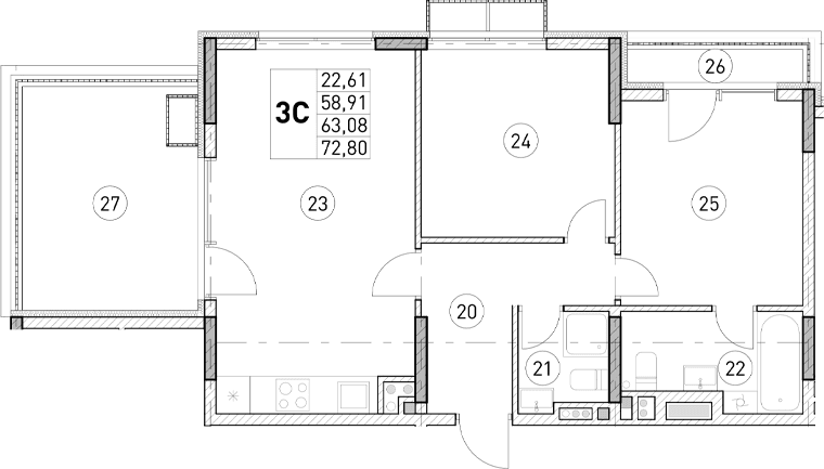 2-комн., 58.91 м²