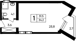 Студия, 31.5 м²