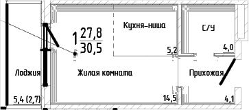 Студия, 27.8 м²