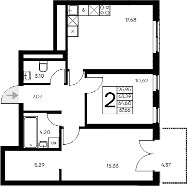 2-комн., 63.29 м²