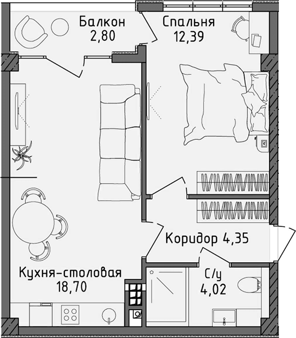 2-комн., 39.46 м²