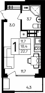 Студия, 18.4 м²
