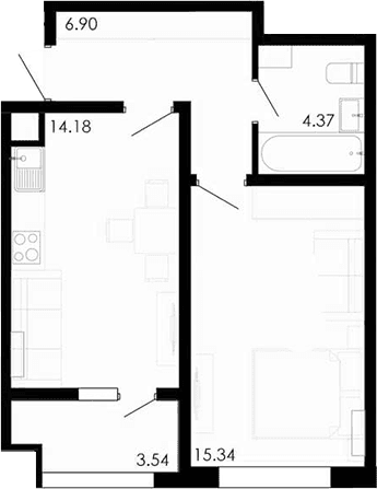 1-комн., 40.79 м²