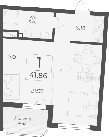 Студия, 37.43 м²