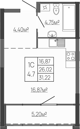 Студия, 26.02 м²