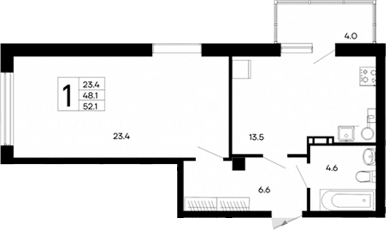1-комн., 48.1 м²