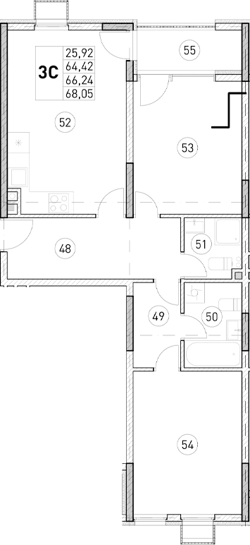 2-комн., 64.42 м²