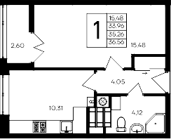 1-комн., 33.96 м²
