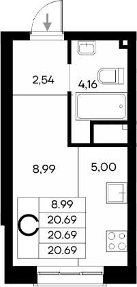 Студия, 20.69 м²