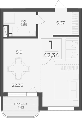 Студия, 37.92 м²