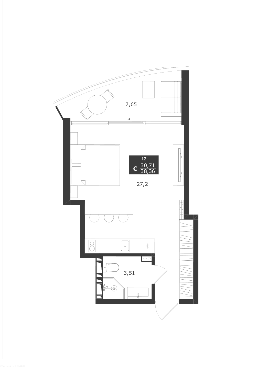 Студия, 30.71 м²