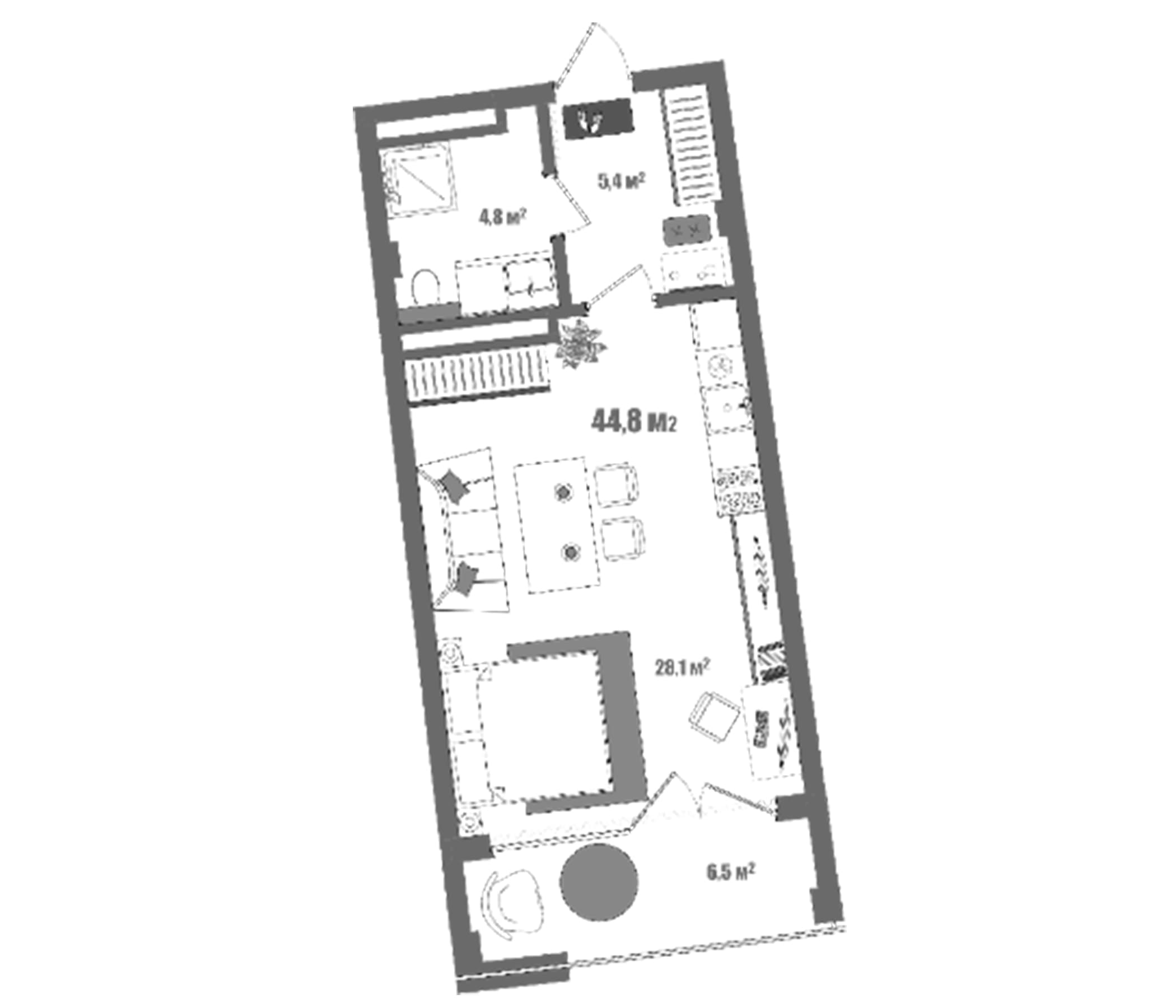 Студия, 37.16 м²