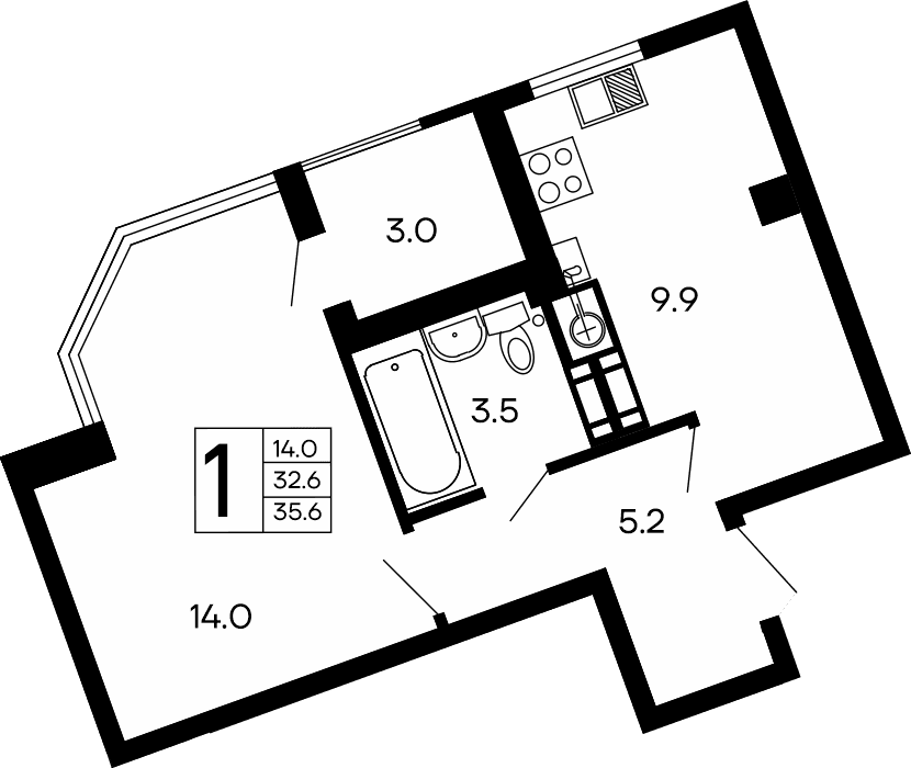 1-комн., 32.6 м²
