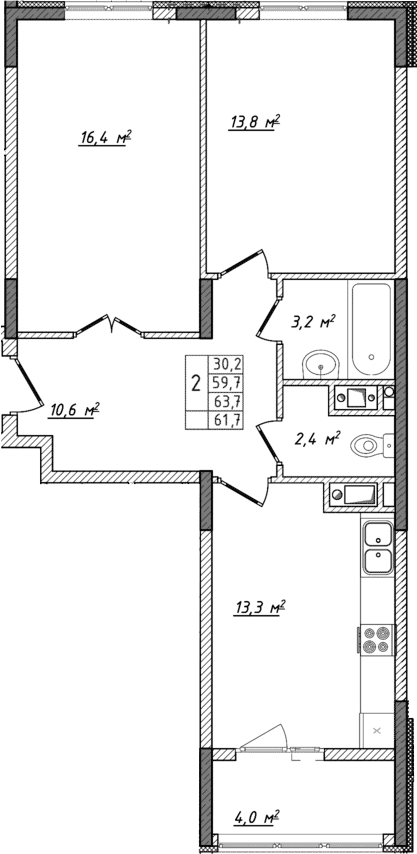 2-комн., 59.7 м²