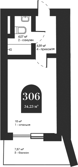Студия, 26.66 м²