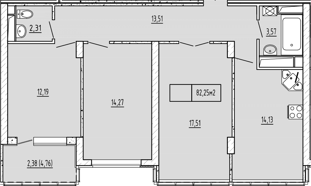 3-комн., 77.49 м²