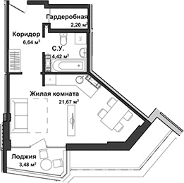 Студия, 34.62 м²