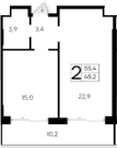 1-комн., 45.2 м²
